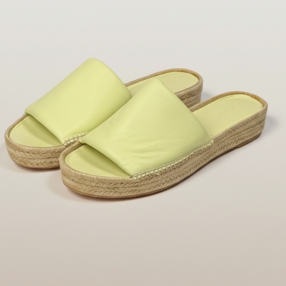 Vince Jesse Leather Light Green Platform Espadrille Slide Sandal‎  Size 11